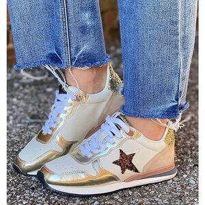 Vintage Havana Rock Glitter Star Mixed Media Retro Sneakers